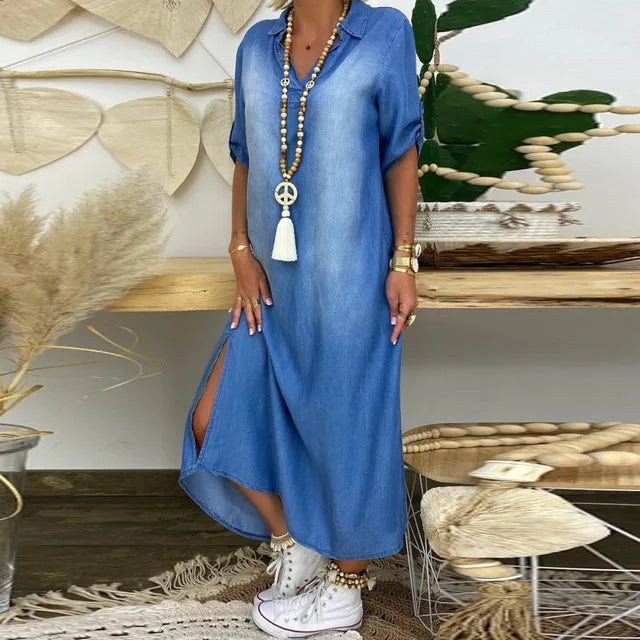 Lea | Lange jurk in jeanslook