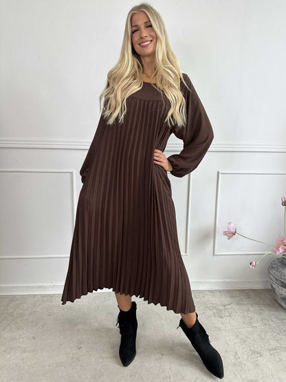 Katrina Long Sleeve - Lange jurk met plooien en zakken