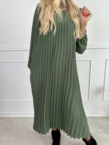 Katrina Long Sleeve - Lange jurk met plooien en zakken