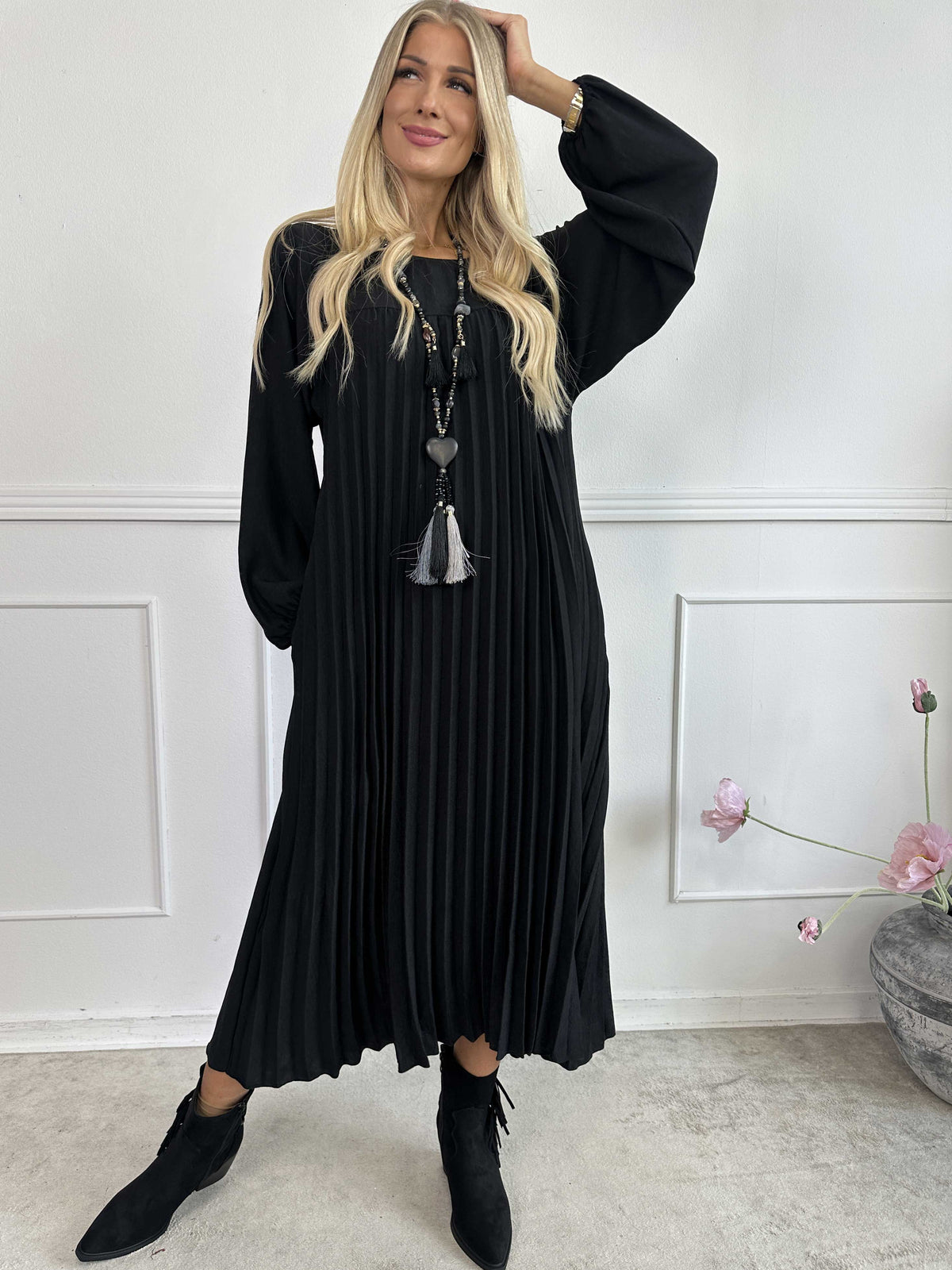 Katrina Long Sleeve - Lange jurk met plooien en zakken