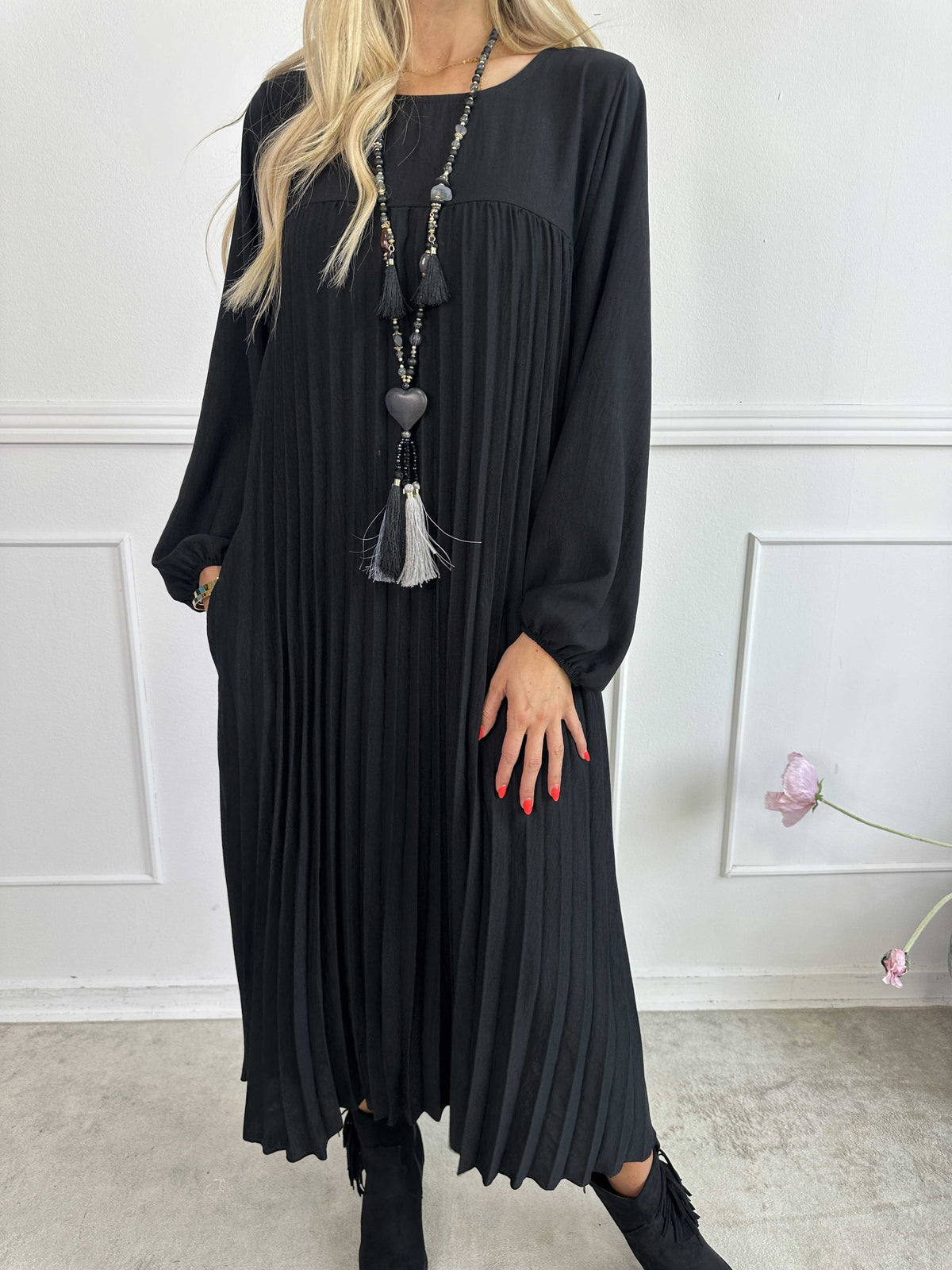 Katrina Long Sleeve - Lange jurk met plooien en zakken